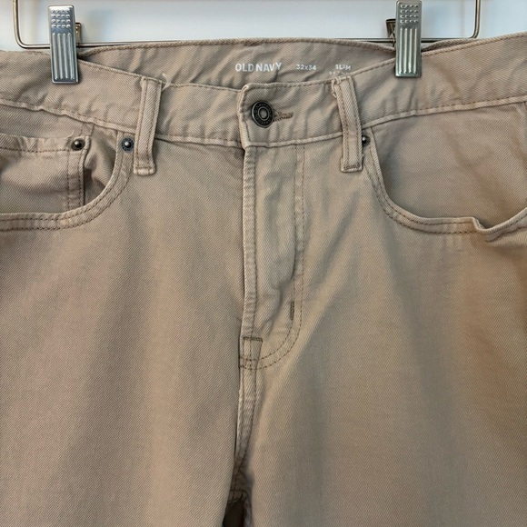 Old Navy Men’s Slim Five 5 Pocket Pants Light Khaki 32x34 Straight Leg Twill - Picture 7 of 10